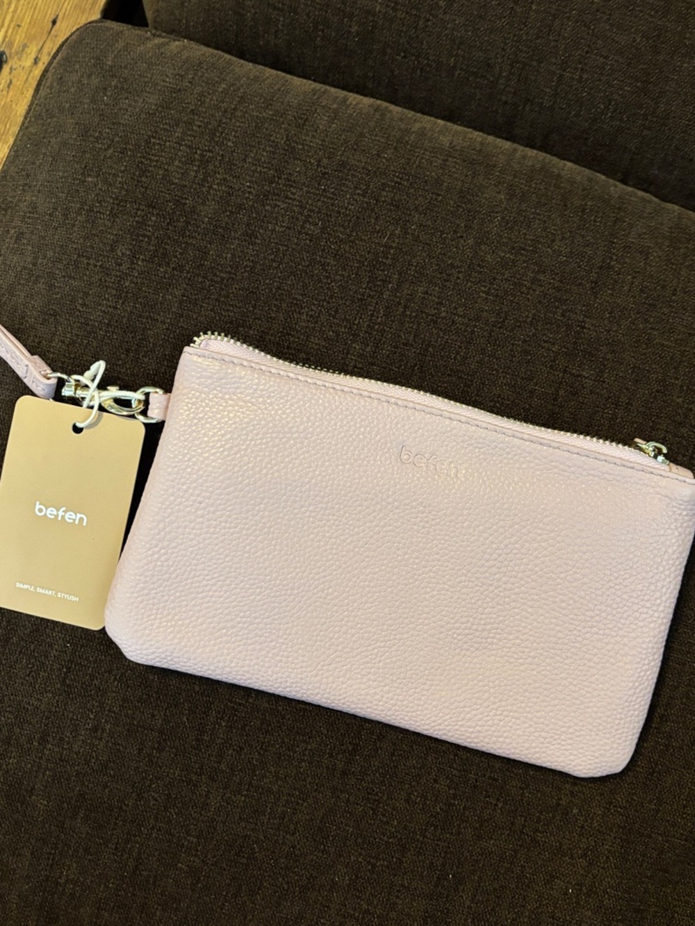 Pale Pink/ MauveBEFEN pebbled Leather Wristlet Clutch